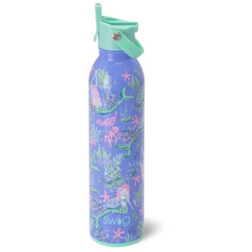 Swig Life Water Bottle 26oz Blue NWT Under the Sea Mermaid Flip Sip Straw Lid